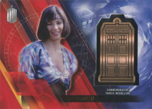 Commemorative TARDIS medallion featuring Peri Brown from Doctor Who trading cards