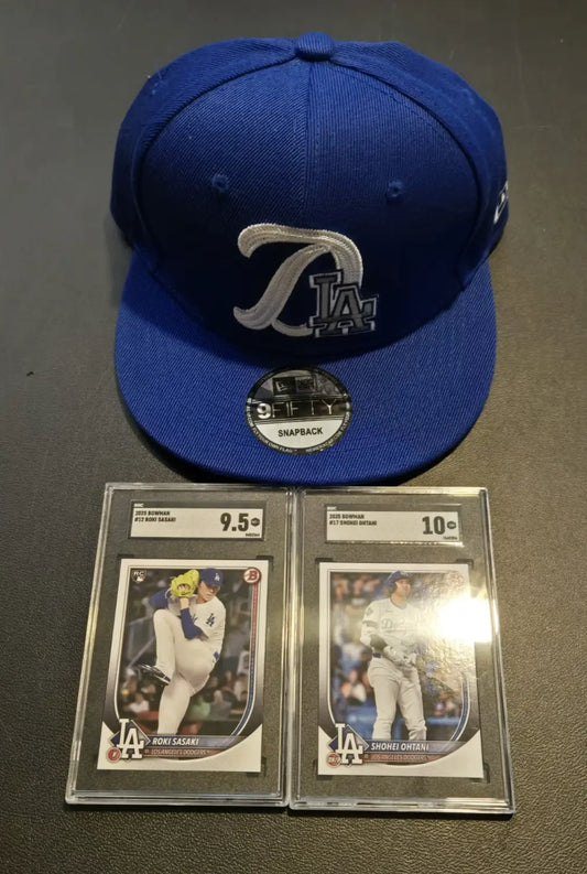 Dodgers Lot Ohtani SGC 10 + Roki Sasaki RC SGC 9.5 & New Era 9FIFTY Snapback - Collectibles