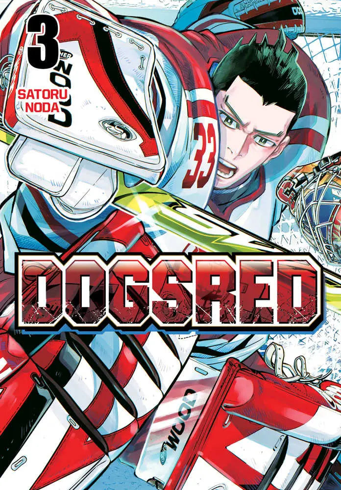 Manga comic book cover featuring a hockey player from Dogsred Graphic Novel Volume 03 by Coach Nihei