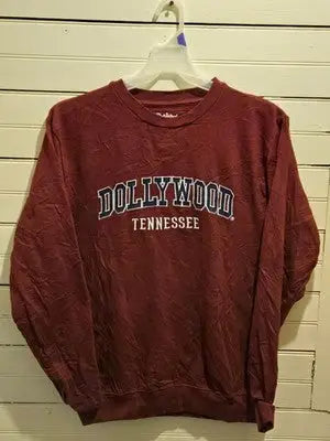 DollyWood Sweatshirt Mens L Burgundy Tennessee Logo Crewneck Pullover Theme Park - Apparel