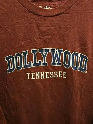 DollyWood Sweatshirt Mens L Burgundy Tennessee Logo Crewneck Pullover Theme Park - Apparel