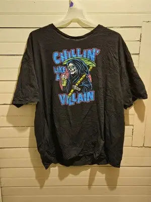 DOM Tshirt Mens 3XL Black Graphic Chillin Like A Villain Reaper Short Sleeve - Apparel