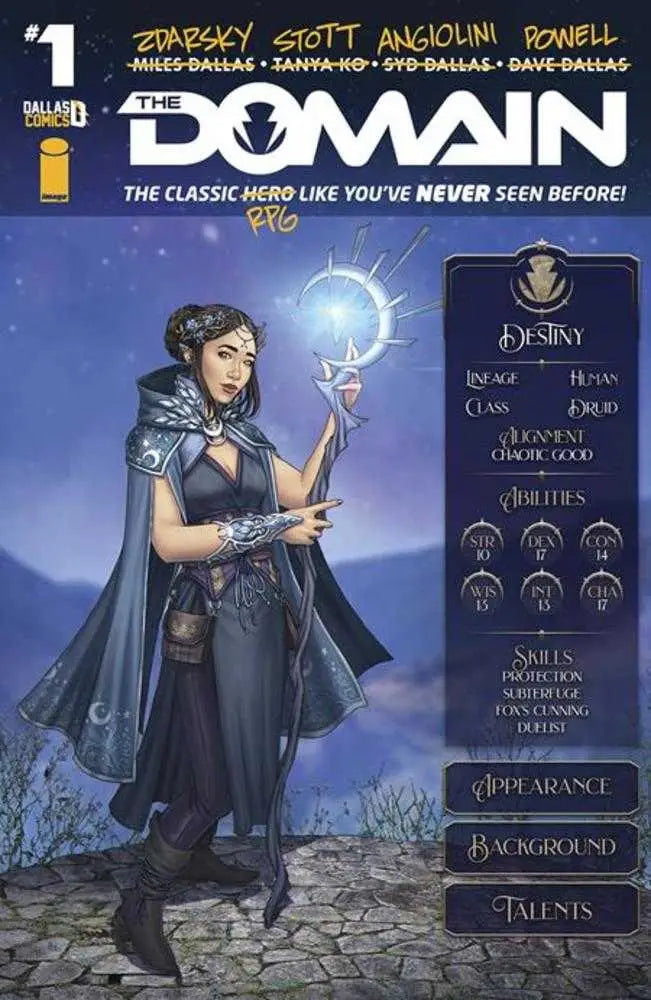 Comic book cover of Domain #1 featuring Eren Angiolini’s dark-robed character with staff