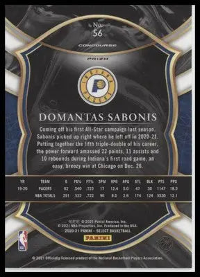 Domantas Sabonis 2020-21 Panini Select Silver Prizms #56 Indiana Pacers - Basketball Card Single