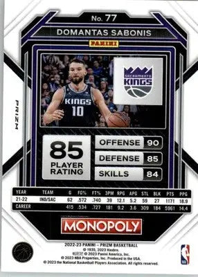 Domantas Sabonis - 2022-23 Panini Prizm Monopoly - #77 - Basketball - Basketball Card Single