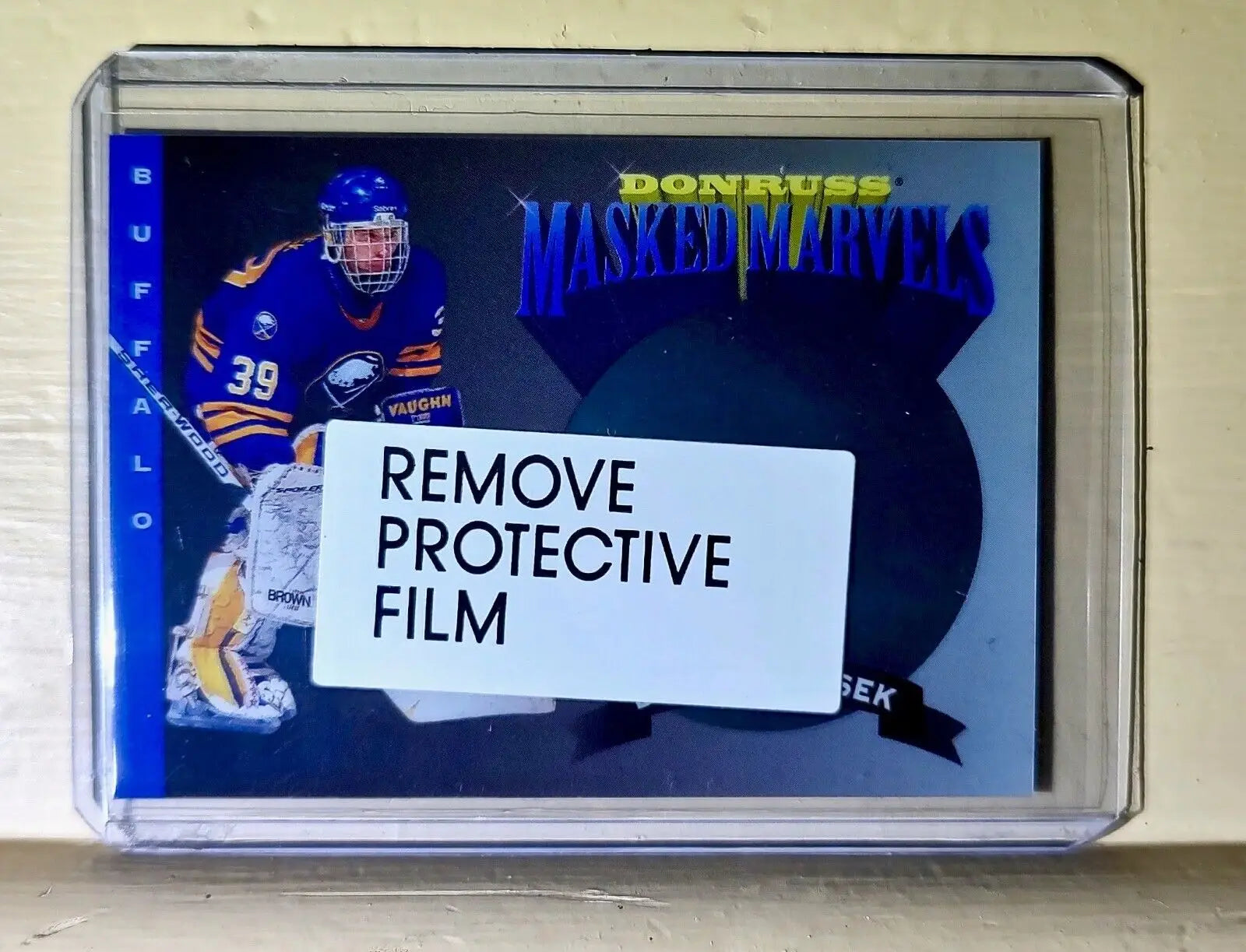 Dominik Hasek 1994 Donruss Masked Marvels Hockey Card Sabres Protective Film - Hockey Card Single