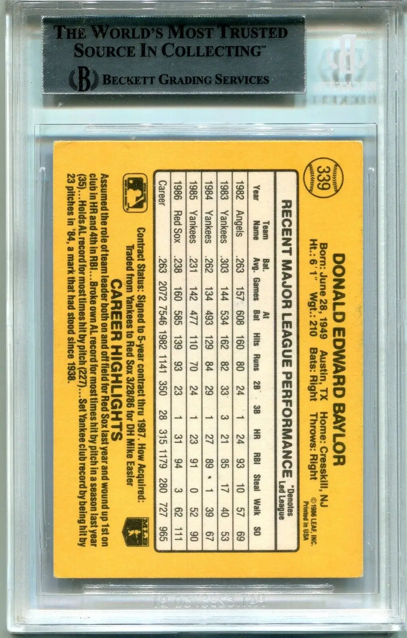 Don Baylor Auto Signed 1987 Donruss #339 Boston Red Sox baseball card image