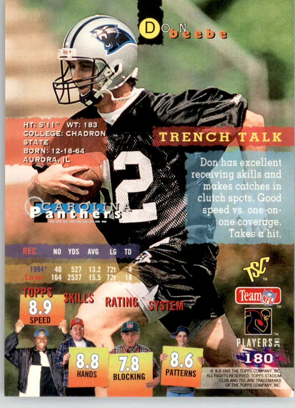 Don Beebe - 1995 Stadium Club - #180 - Football - Football Card Single