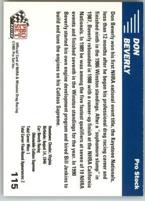 Don Beverly - 1991 Pro Set NHRA - #115 - Racing - Racing Card Single