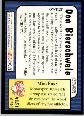 Don Bierschwale - 1991 Maxx - #151 - RC Racing - Racing Card Single