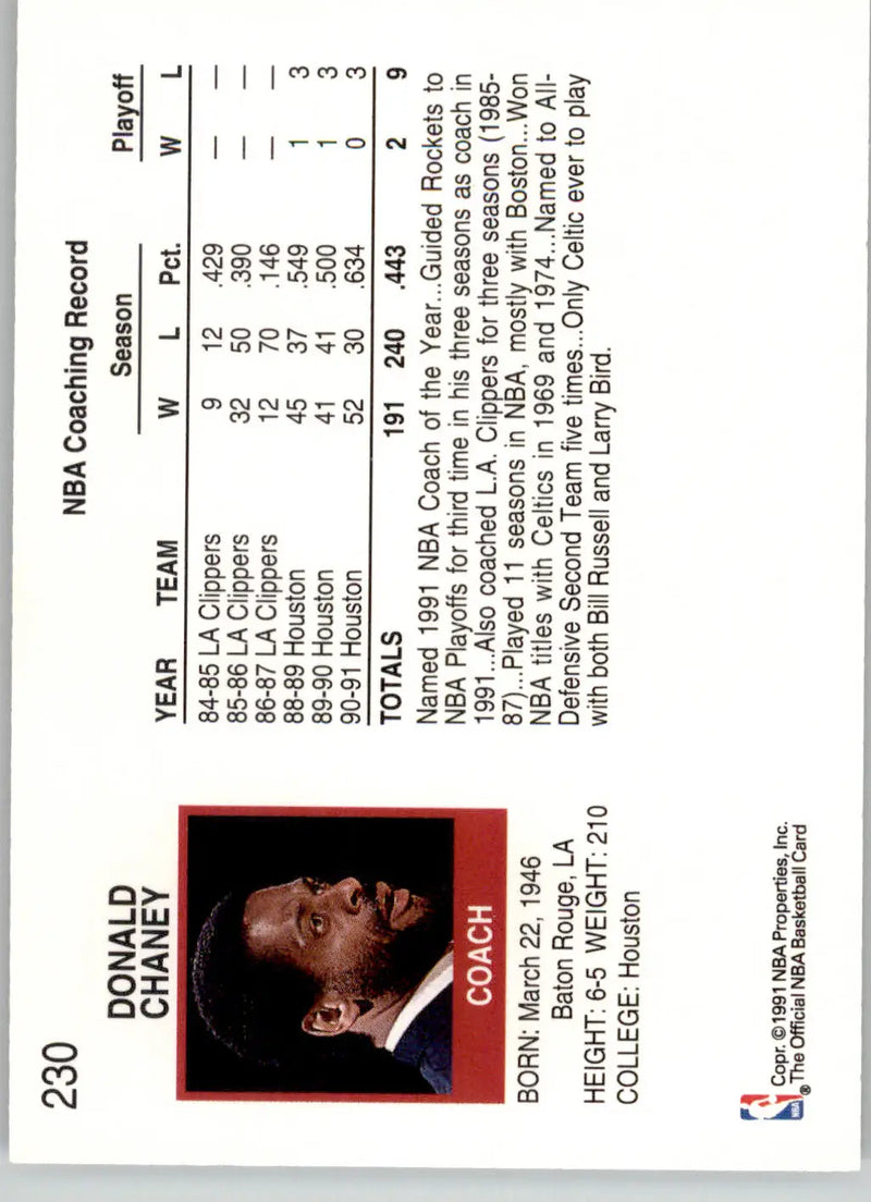 Don Chaney - 1991-92 Hoops - #230 - Basketball - Basketball Card Single