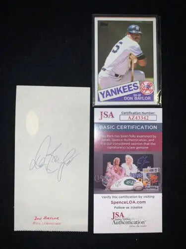 Don Baylor memorabilia featuring dual signed cut with Don Drysdale Dodgers autograph