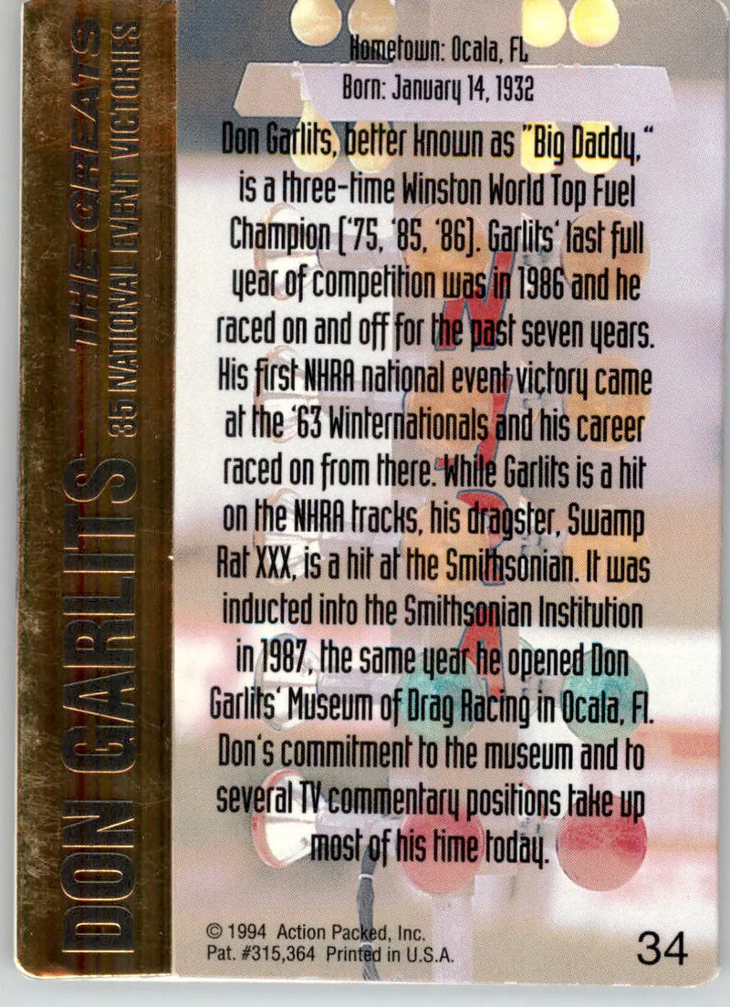 Don Garlits - 1994 Action Packed NHRA - #34 - Racing