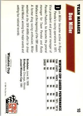 Don Miller - 1991 Pro Set - #10 - RC Racing - Racing Card Single