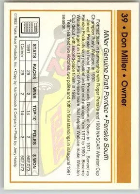 Don Miller - 1992 Traks - #39 - Racing - Racing Card Single