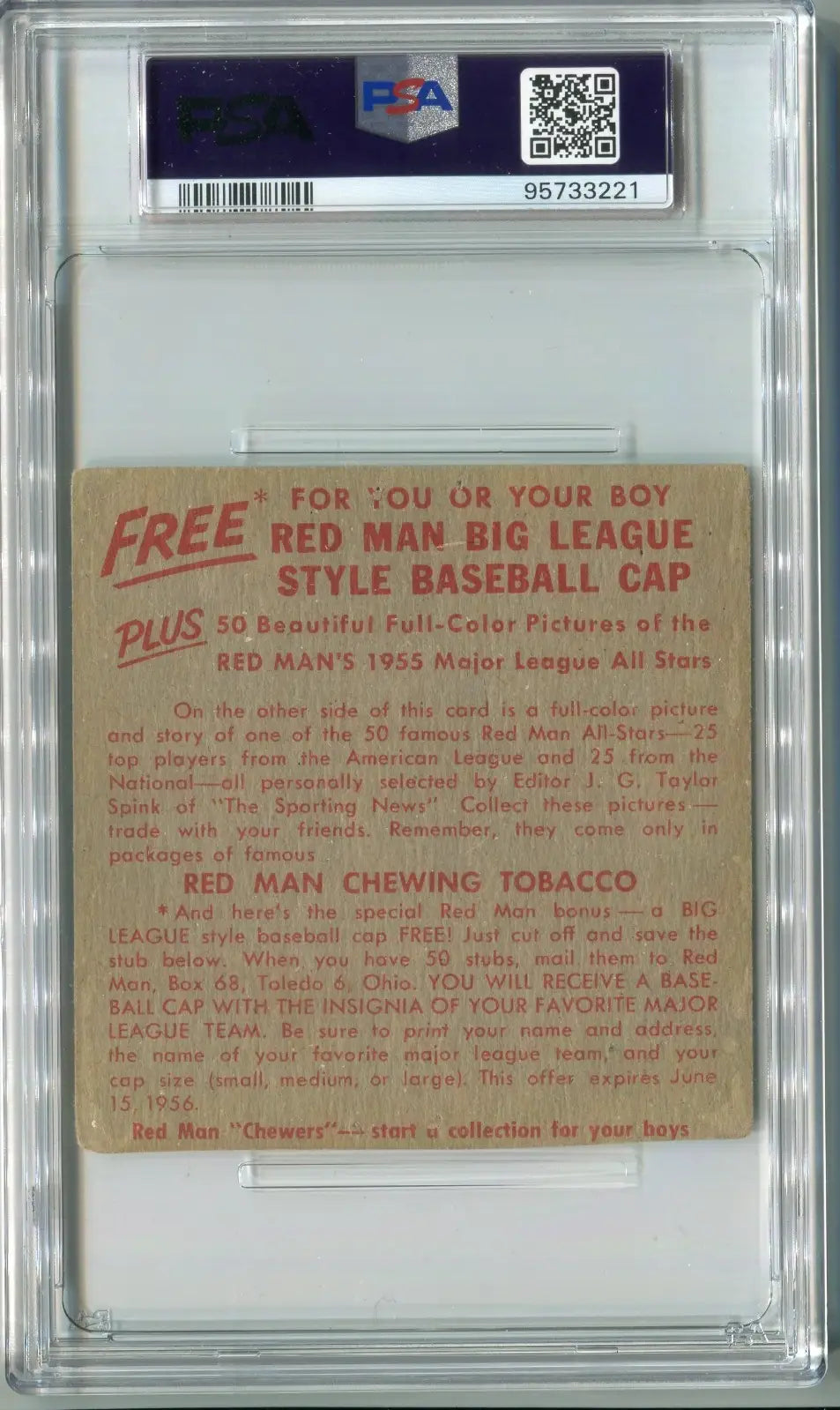 Don Mueller Signed 1955 Red Man #8 Baseball without Tab #8 PSA DNA 10 Auto - Baseball Card Single