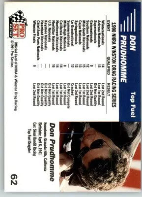 Don Prudhomme - 1991 Pro Set NHRA - #62 - Racing - Racing Card Single