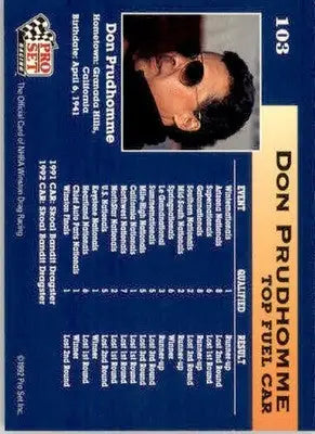 Don Prudhomme - 1992 Pro Set NHRA - #103 - Racing - Racing Card Single