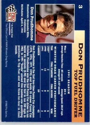 Don Prudhomme - 1992 Pro Set NHRA - #3 - Racing - Racing Card Single
