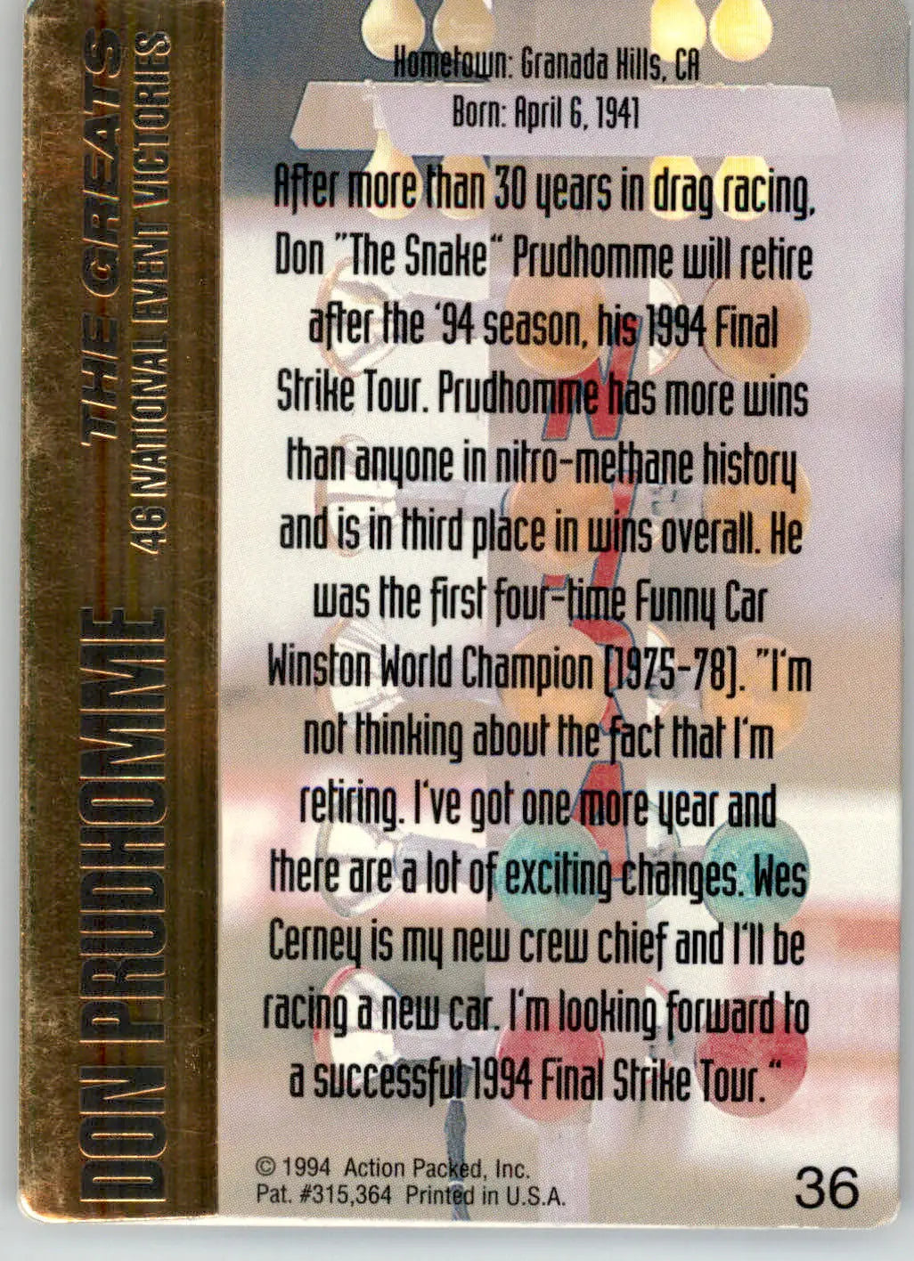 Don Prudhomme - 1994 Action Packed NHRA - #36 - Racing