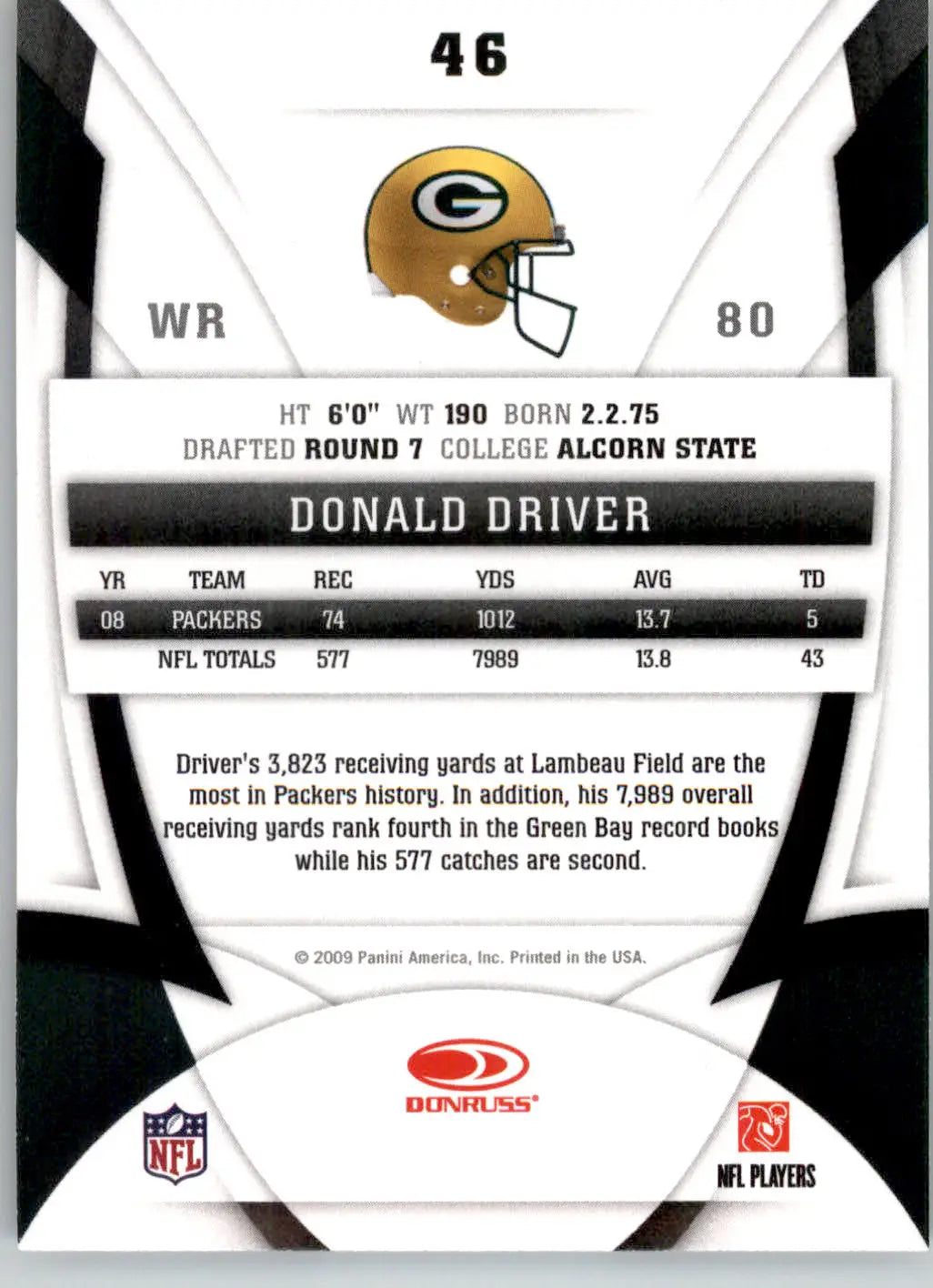 Donald Driver - 2009 Donruss Certified - #46 - Football - Football Card Single
