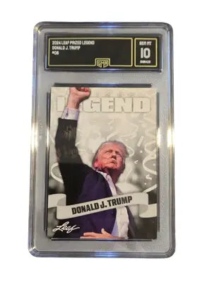 Donald J Trump Trading Cards PSA 8 Leaf OG GMA 10 + 2 MAGA Hats Bundle Set Lot - Other