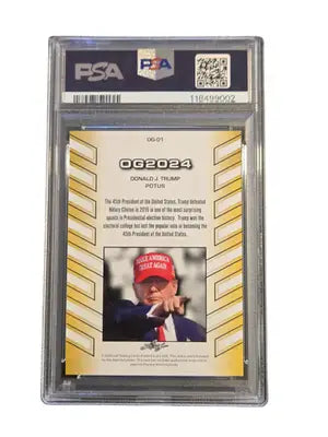 Donald J Trump Trading Cards PSA 8 Leaf OG GMA 10 + 2 MAGA Hats Bundle Set Lot - Other