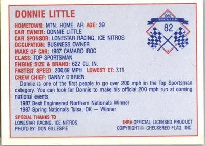 Donnie Little - 1989 Checkered Flag IHRA - #82 - Racing - Racing Card Single