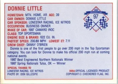 Donnie Little - 1989 Checkered Flag IHRA - #97 - Racing - Racing Card Single