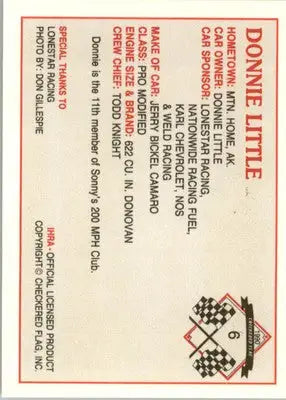 Donnie Little - 1990 Checkered Flag IHRA - #6 - Racing - Racing Card Single