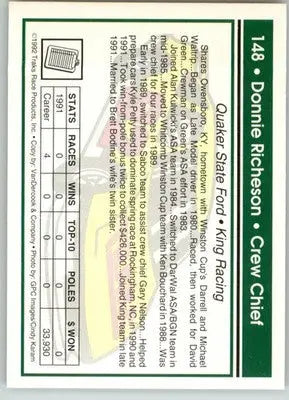 Donnie Richeson - 1992 Traks - #148 - Racing - Racing Card Single