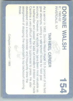 Donnie Walsh - 1989 Collegiate Collection North Carolina’s Finest - #154 - Basketball Card Single