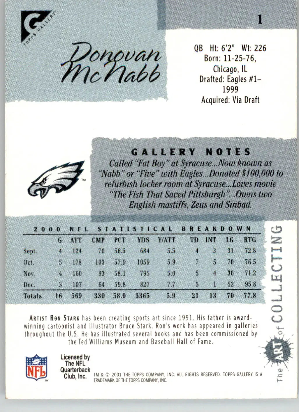 Donovan McNabb - 2001 Topps Gallery - #1 - Football - Football Card Single
