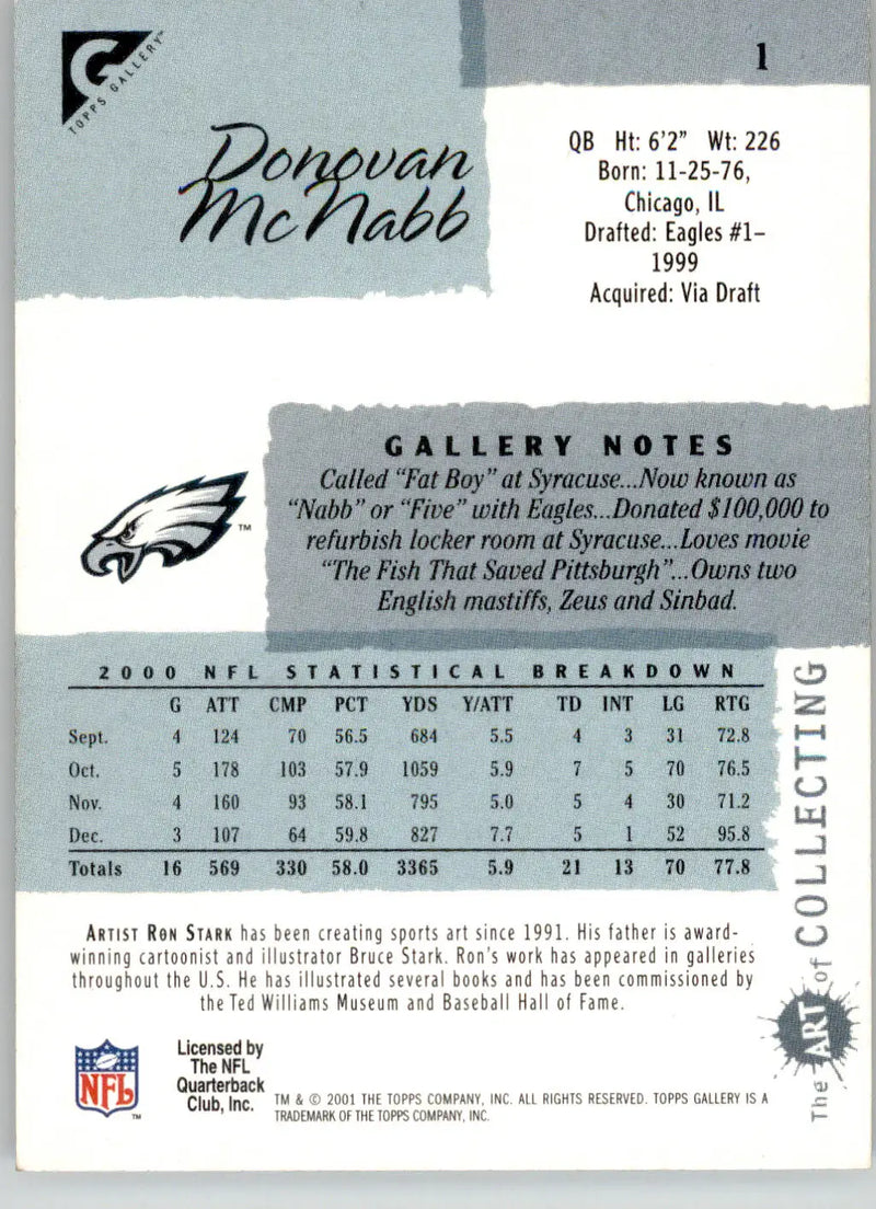 Donovan McNabb - 2001 Topps Gallery - #1 - Football - Football Card Single