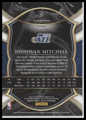 Donovan Mitchell 2020-21 Panini Select Blue Prizms #27 Utah Jazz - Basketball Card Single