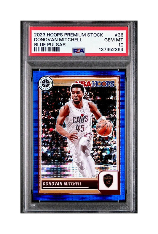 Donovan Mitchell 2023 Panini Hoops Premium #36 04/75 Blue Pulsar PSA 10 Gem Mint - Basketball Card Single
