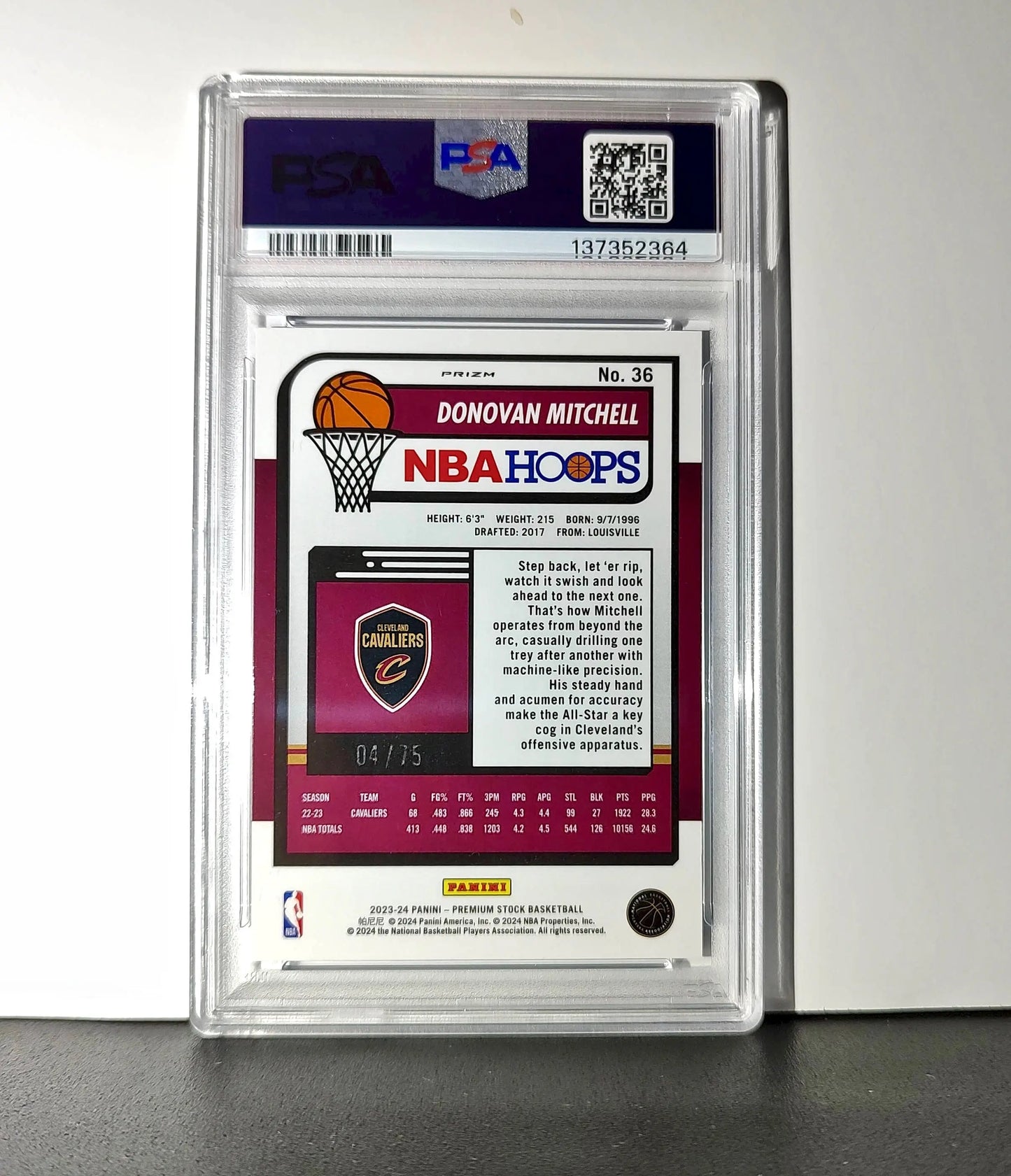 Donovan Mitchell 2023 Panini Hoops Premium #36 04/75 Blue Pulsar PSA 10 Gem Mint