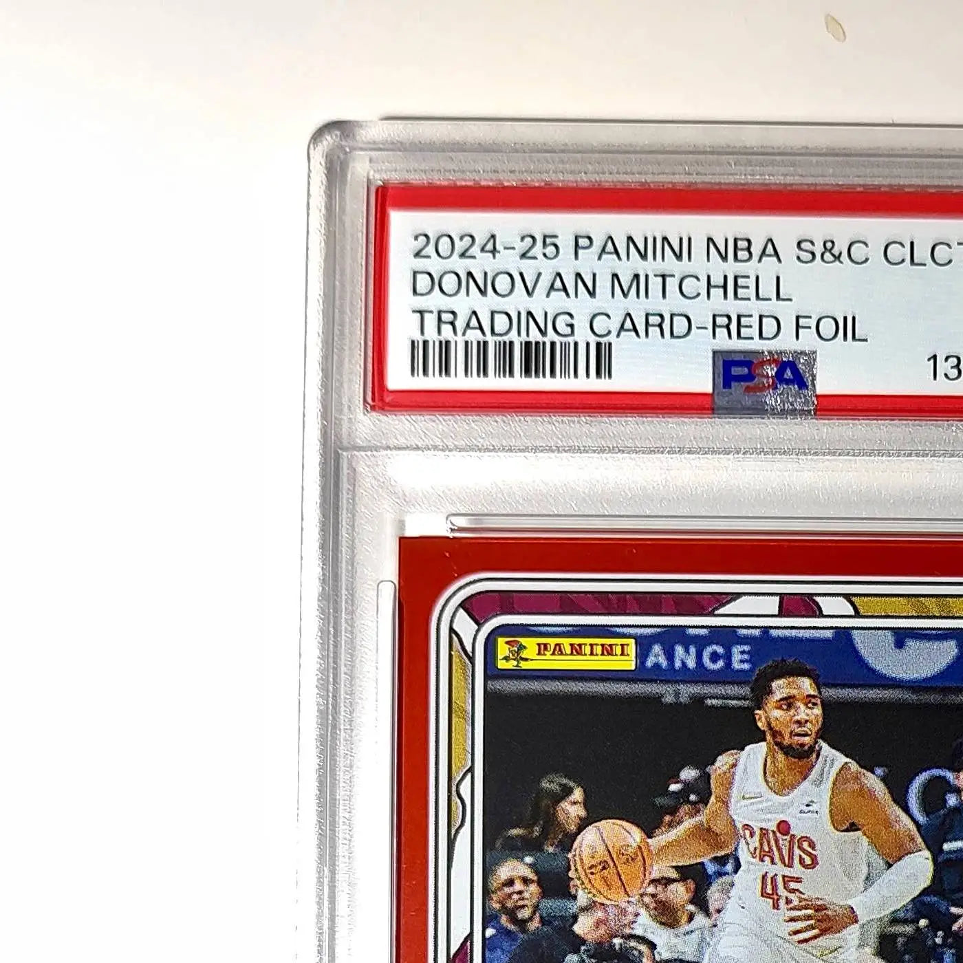 Donovan Mitchell 2024-25 Panini NBA #27 Sticker 9/100 Red Foil PSA 8 NM-MT
