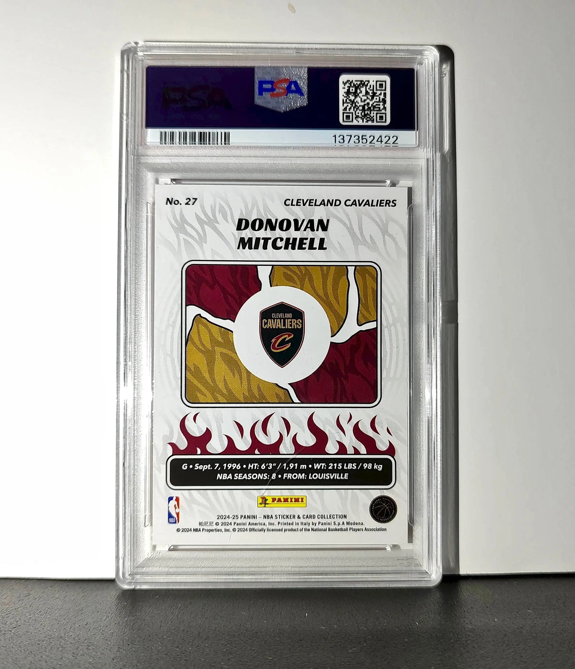 Donovan Mitchell 2024-25 Panini NBA #27 Sticker 9/100 Red Foil PSA 8 NM-MT