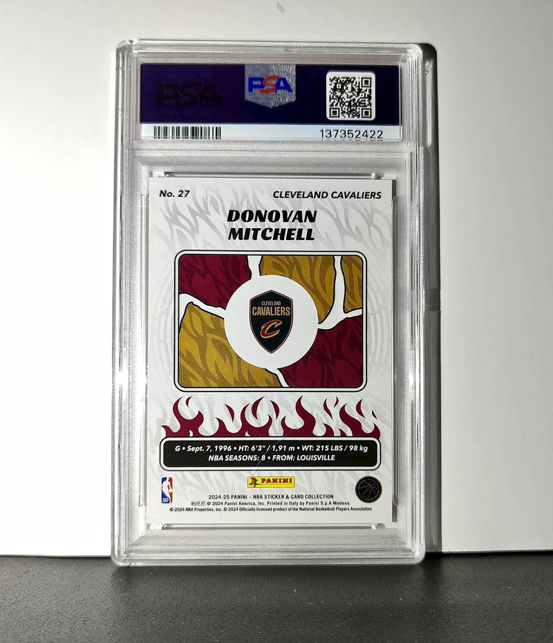 Donovan Mitchell 2024-25 Panini NBA #27 Sticker 9/100 Red Foil PSA 8 NM-MT