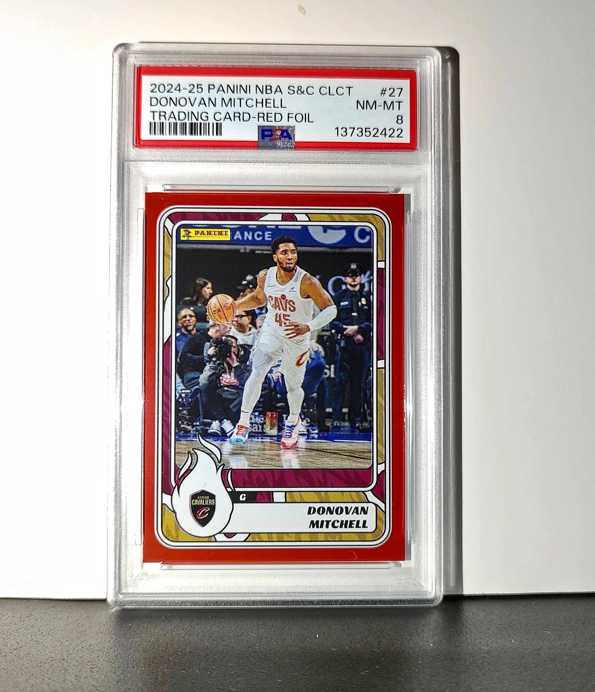 Donovan Mitchell 2024-25 Panini NBA #27 Sticker 9/100 Red Foil PSA 8 NM-MT