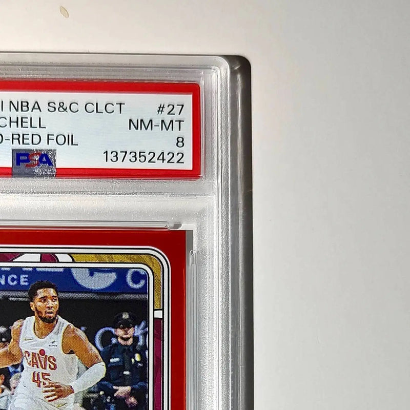 Donovan Mitchell 2024-25 Panini NBA #27 Sticker 9/100 Red Foil PSA 8 NM-MT