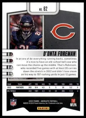 D’Onta Foreman 2023 Panini Absolute Blue #62 Chicago Bears - Football Card Single