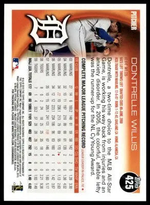Dontrelle Willis 2010 Topps #425 Detroit Tigers - Baseball Card Single