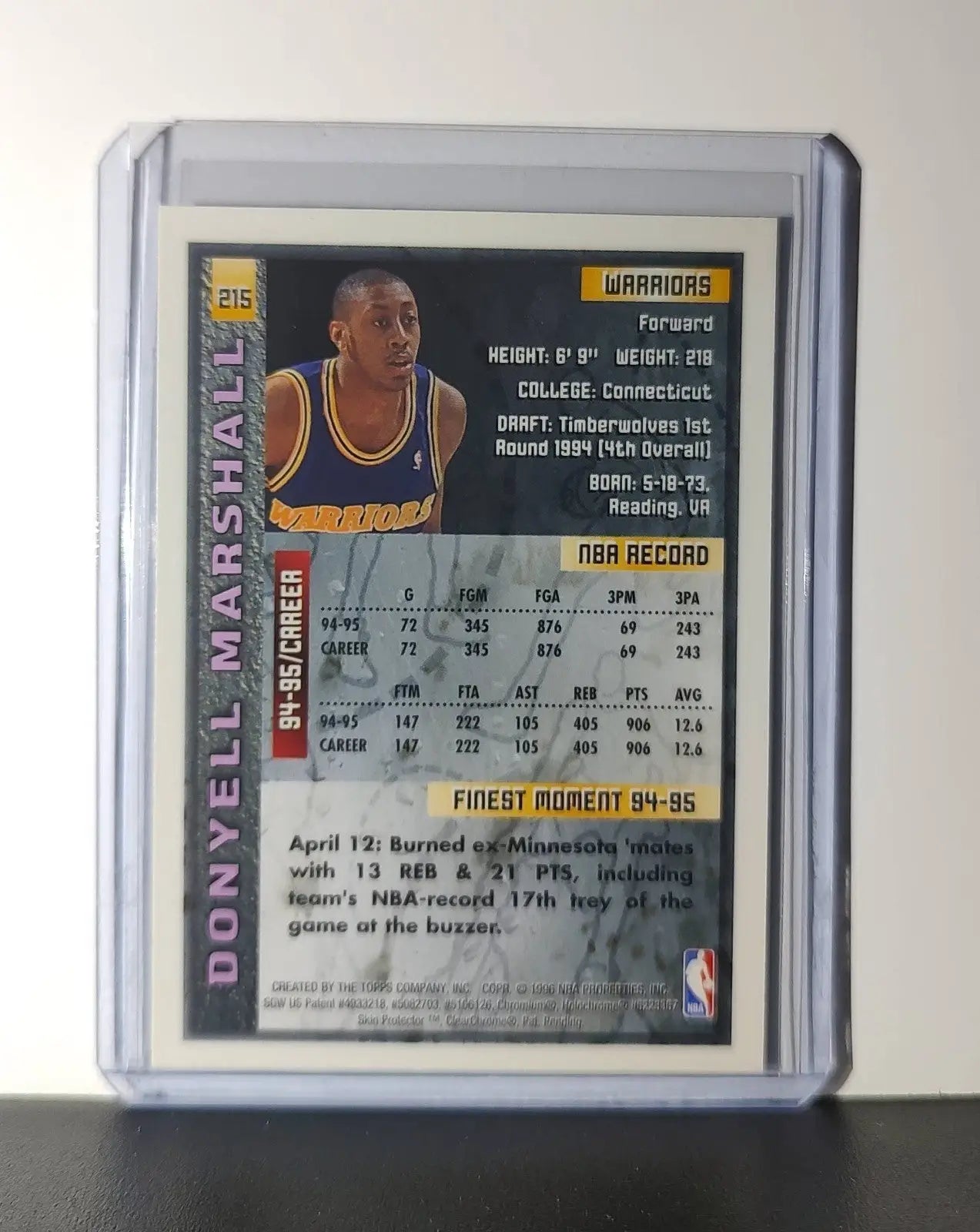 Donyell Marshall 1995-96 Topps Finest NBA #215 Card Warriors