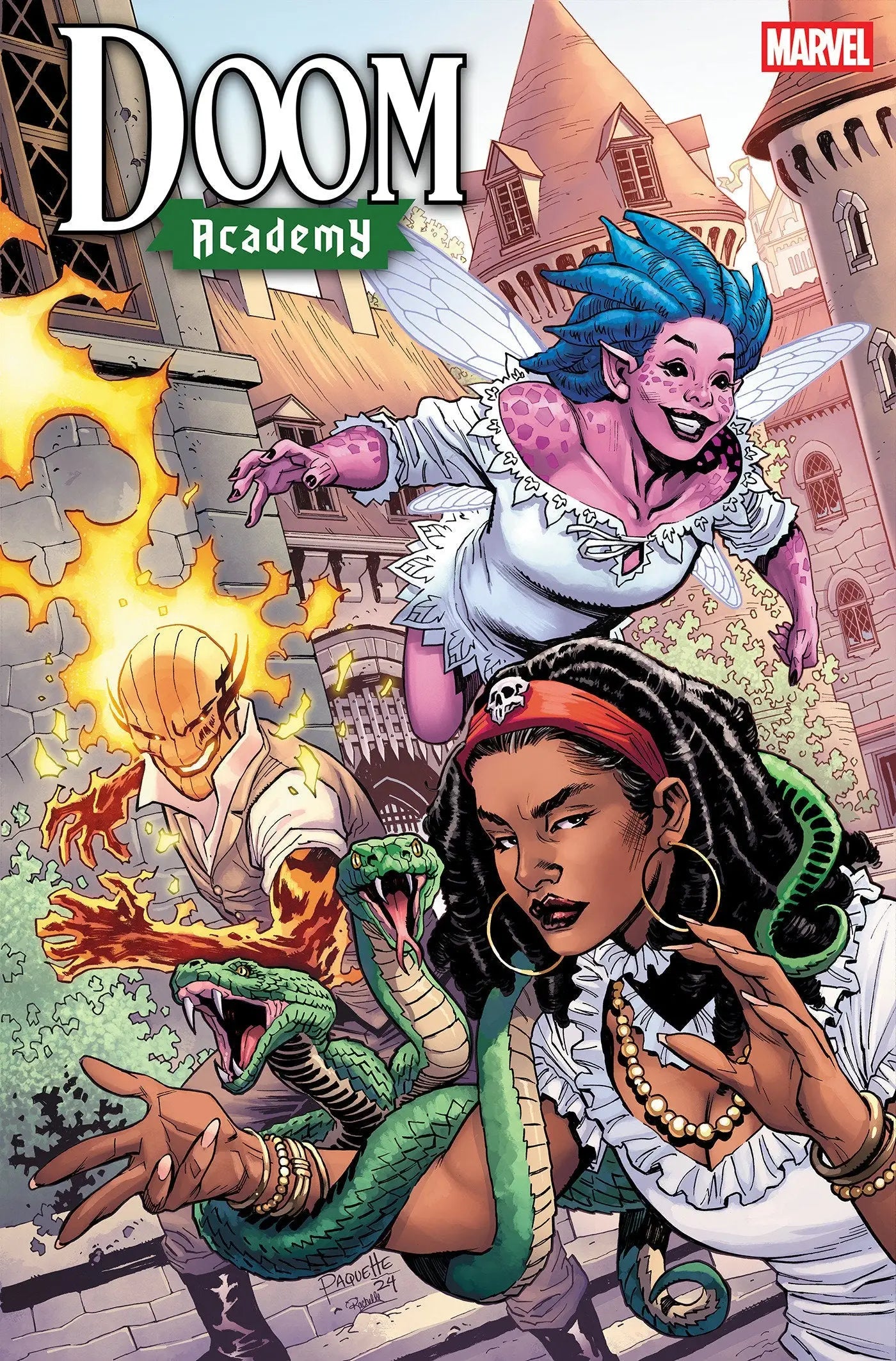Comic book cover of Doom Academy with Yanick Paquette variant art featuring fairy tale themes