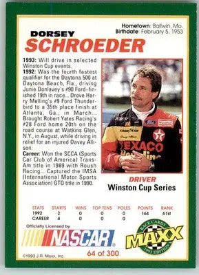 Dorsey Schroeder - 1993 Maxx - #64 - Racing - Racing Card Single