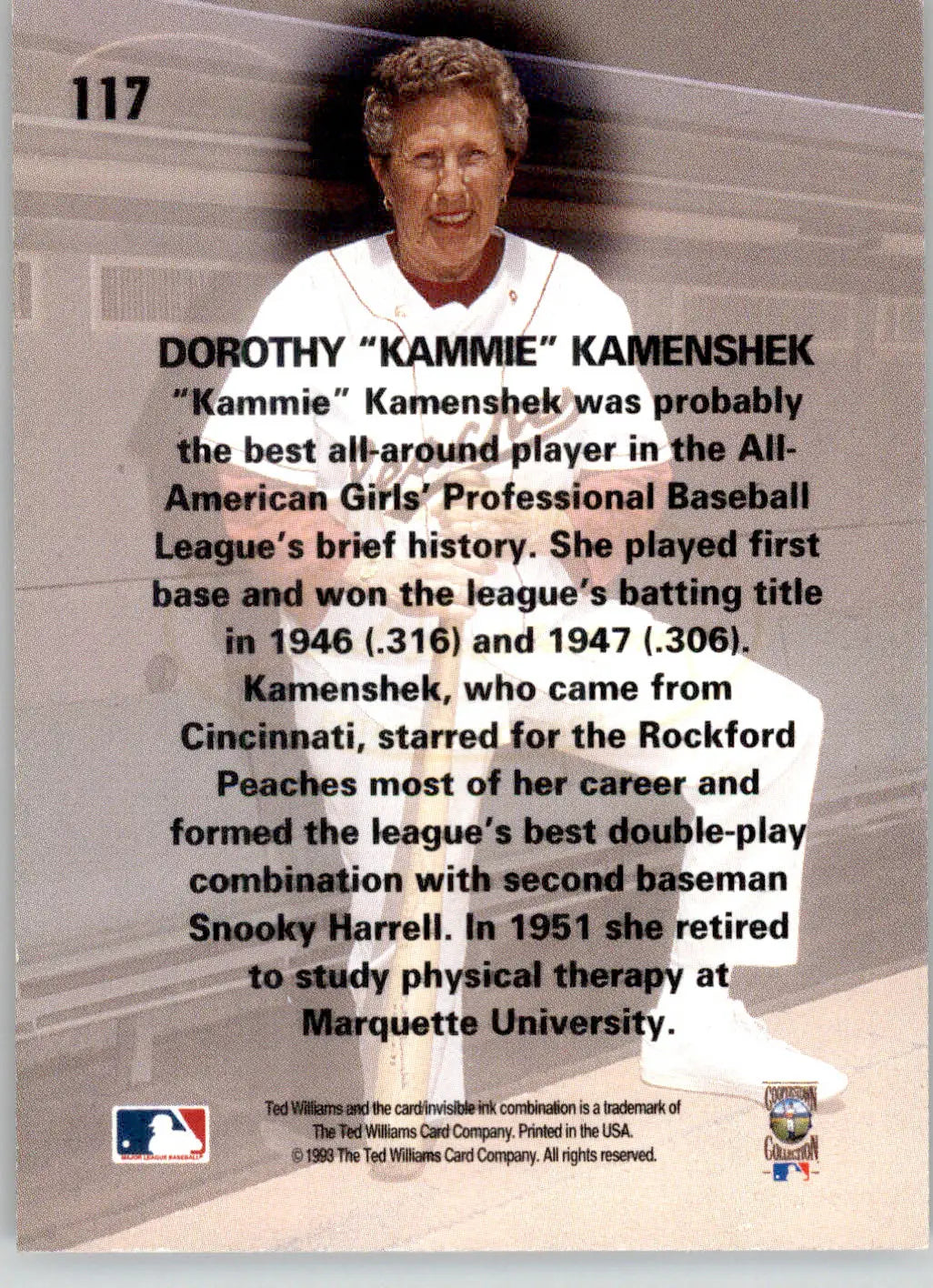 Dotty Kamenshek - 1993 Ted Williams - #117 - Baseball - Baseball Card Single