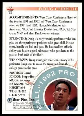 Doug Christie 1992 Star Pics #73 Pepperdine Waves - Basketball Card Single