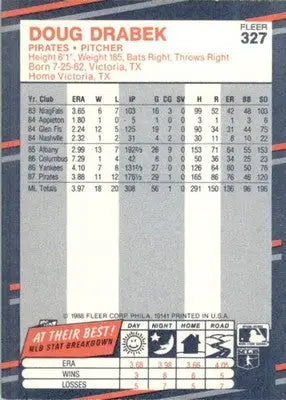 Doug Drabek - 1988 Fleer - #327 - Baseball - Baseball Card Single